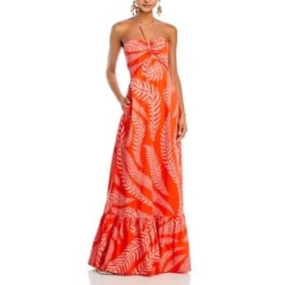 Andres Otalora Sweetheart Halter Coral Fern Mendoza Maxi Dress Size 0 Red - Picture 1 of 1